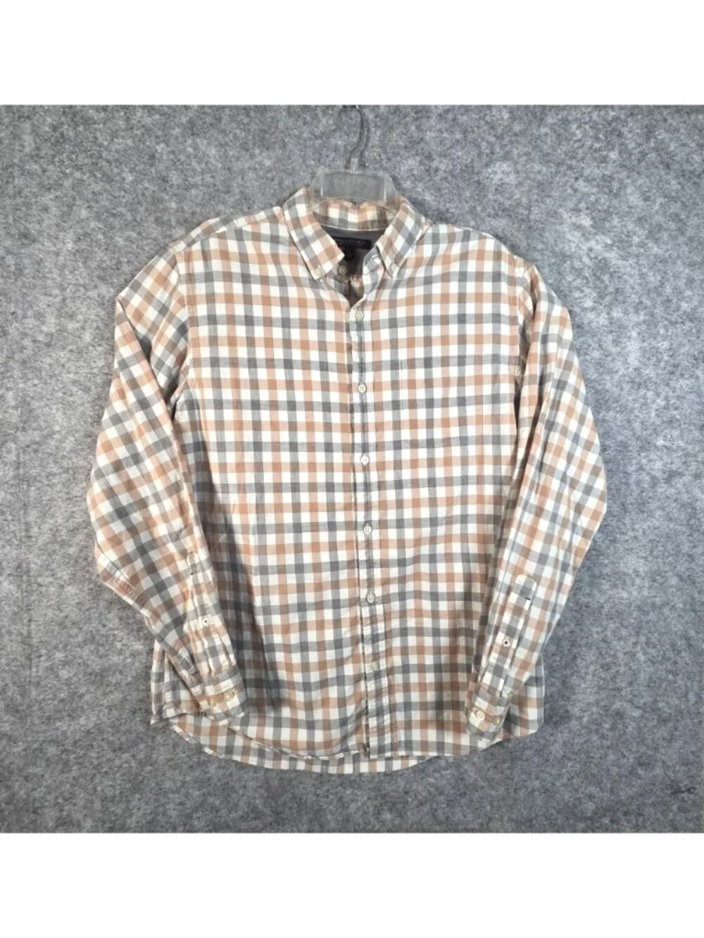 Banana Republic Men's Plaid Button-Down Shirt Orange Gray White L
